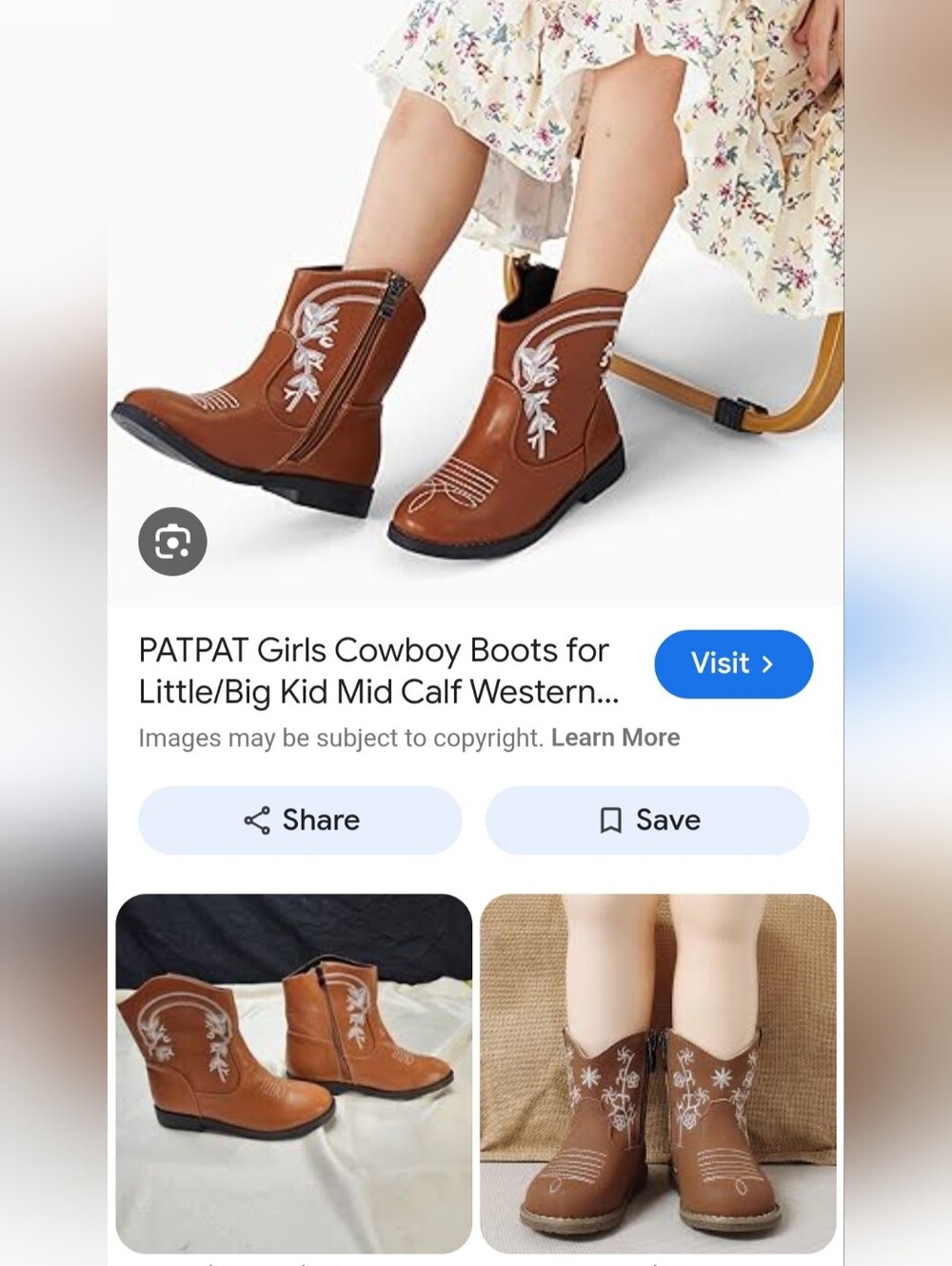 New PatPat Cowboy Boots~Mid-Calf~Brown~Western~Girls~Size 3.5